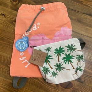 Life Is Good Pink and Orange Drawstring Bag